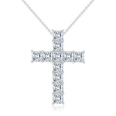 1.0 Carat Princess Cut Moissanite Cross Silver Necklace